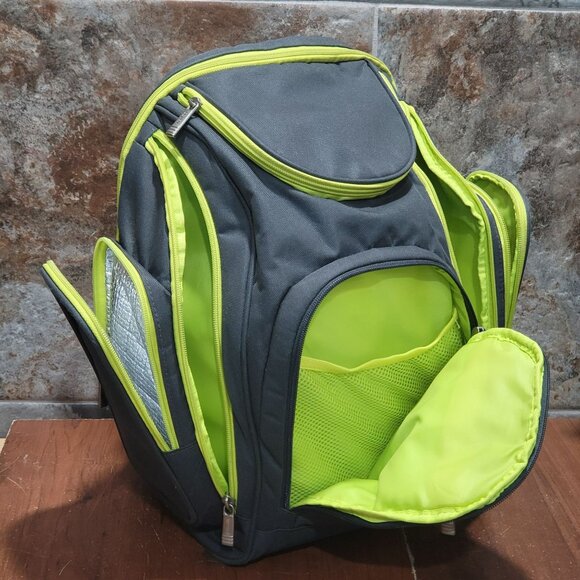 BB Gear Diaper Backpack Bag Gray Lime Green Zipper Accents - Picture 10 of 16